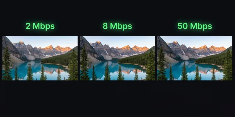 Video quality comparison at 2 Mbps vs 8 Mbps vs 50 Mbps